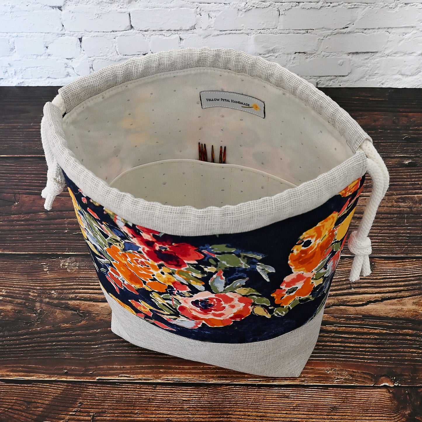 Painted Roses Cotton and Linen Project Bag