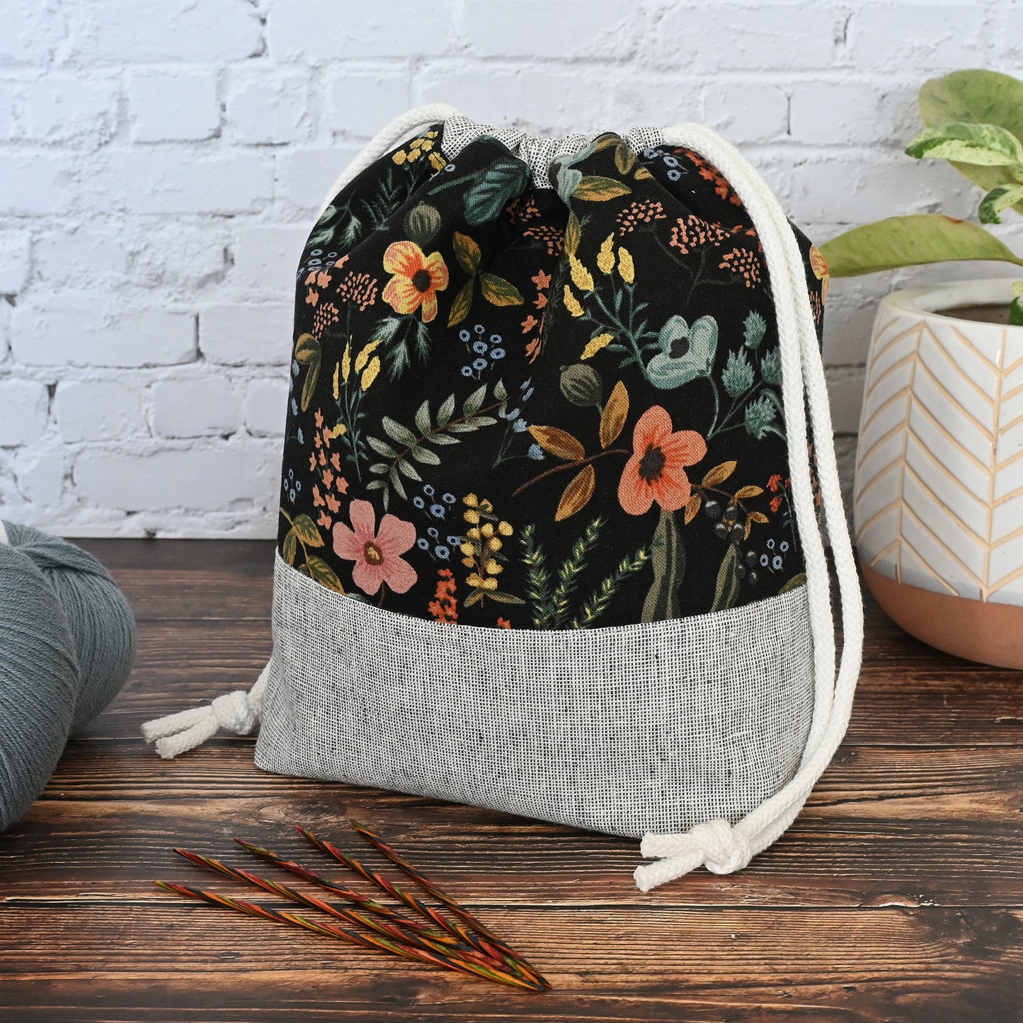 Small Drawstring Project Bag in RIfle Paper's Amalfi Canvas