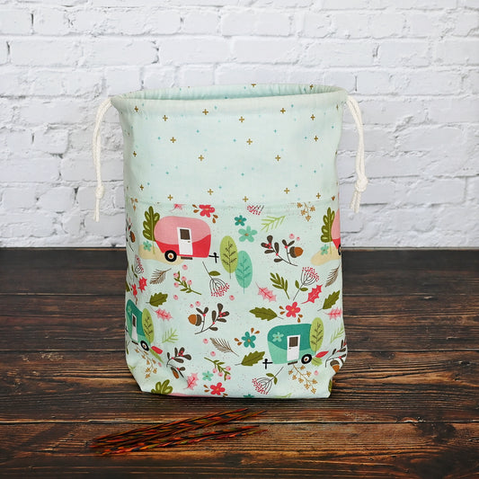 Unstructured Project Bag in Adorable Camping Fabric