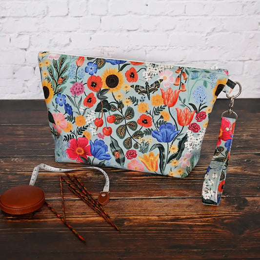 Pretty zippered pouch in a muted blue-grey floral by Rifle Paper Co.  Made in Nova Scotia, Canada by Yellow Petal Handmade.