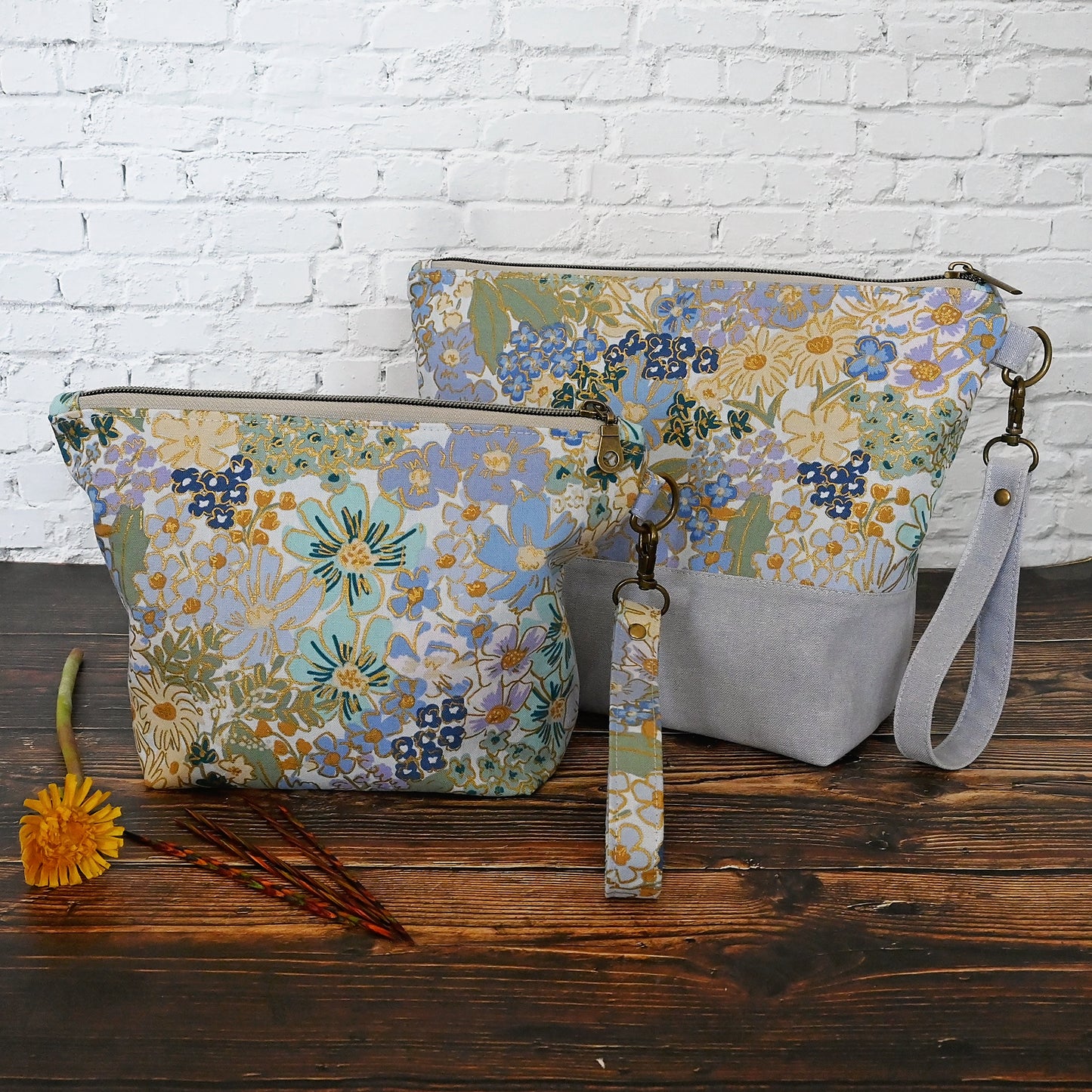 Pretty Canvas Zippered Sock Project Bag in Rifle Paper Co's English Rose