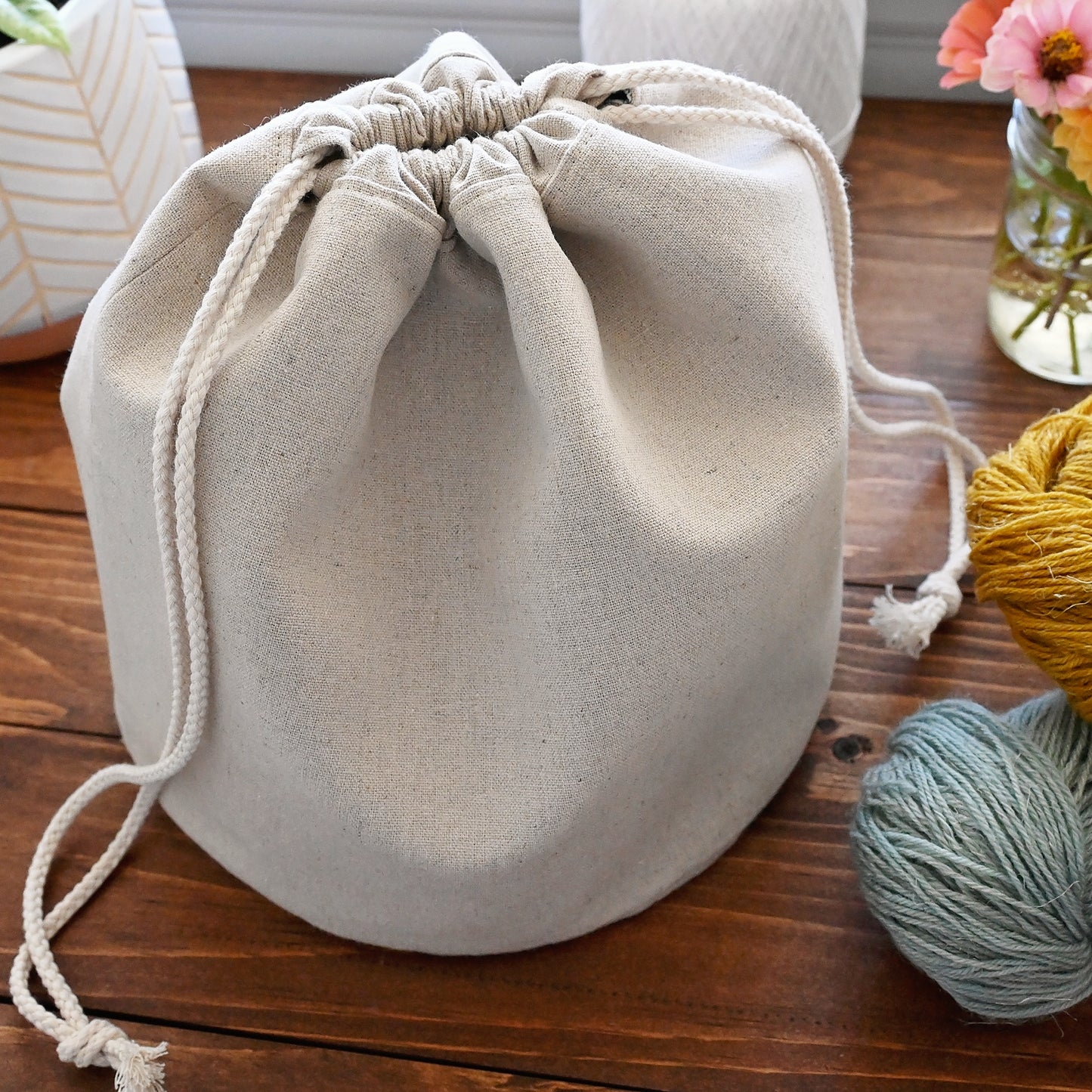 Indigo Dream Bucket Bag in Natural Canvas