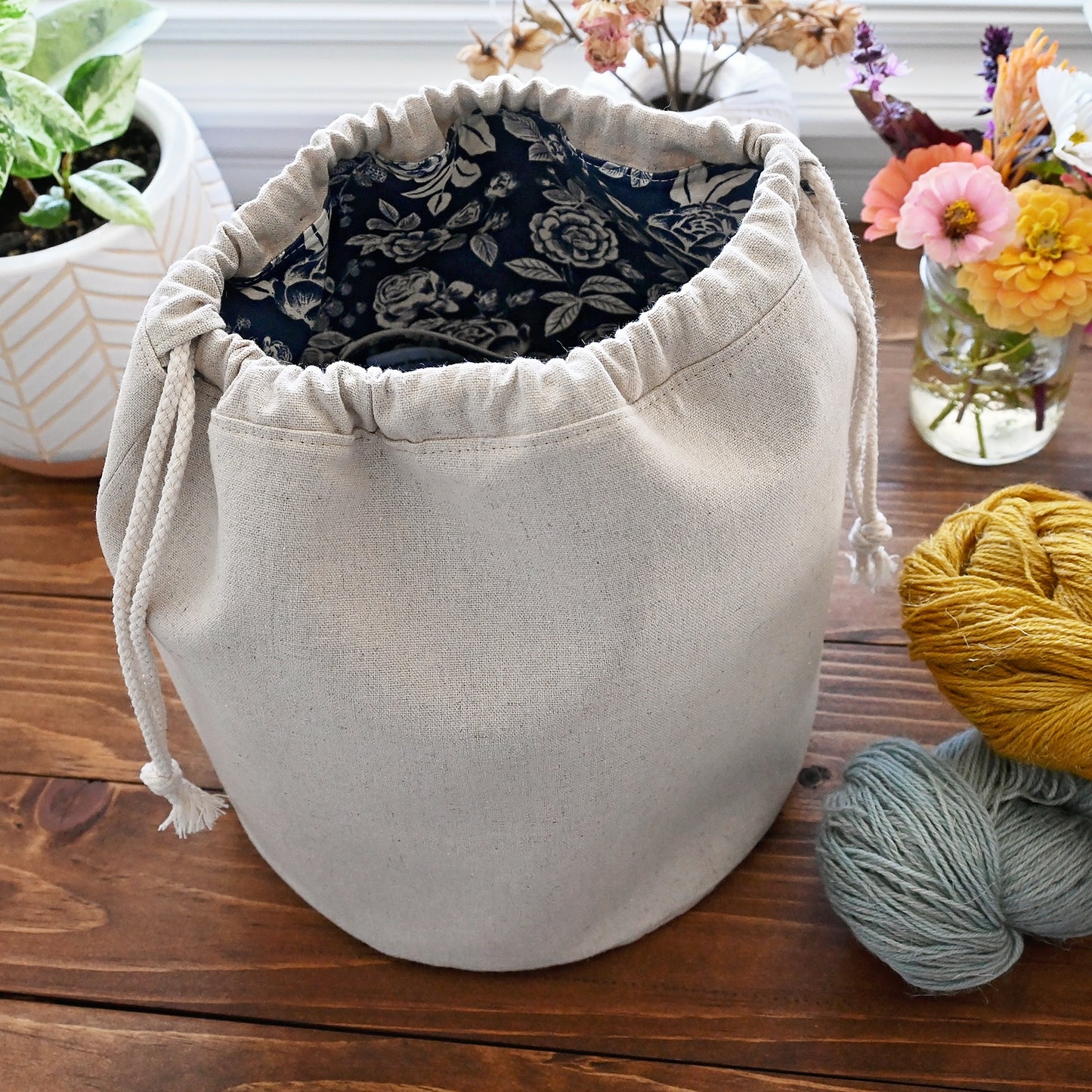 Indigo Dream Bucket Bag in Natural Canvas