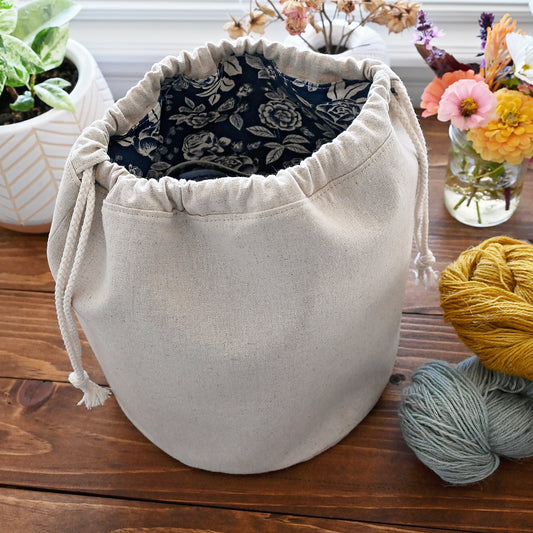 Indigo Dream Bucket Bag in Natural Canvas