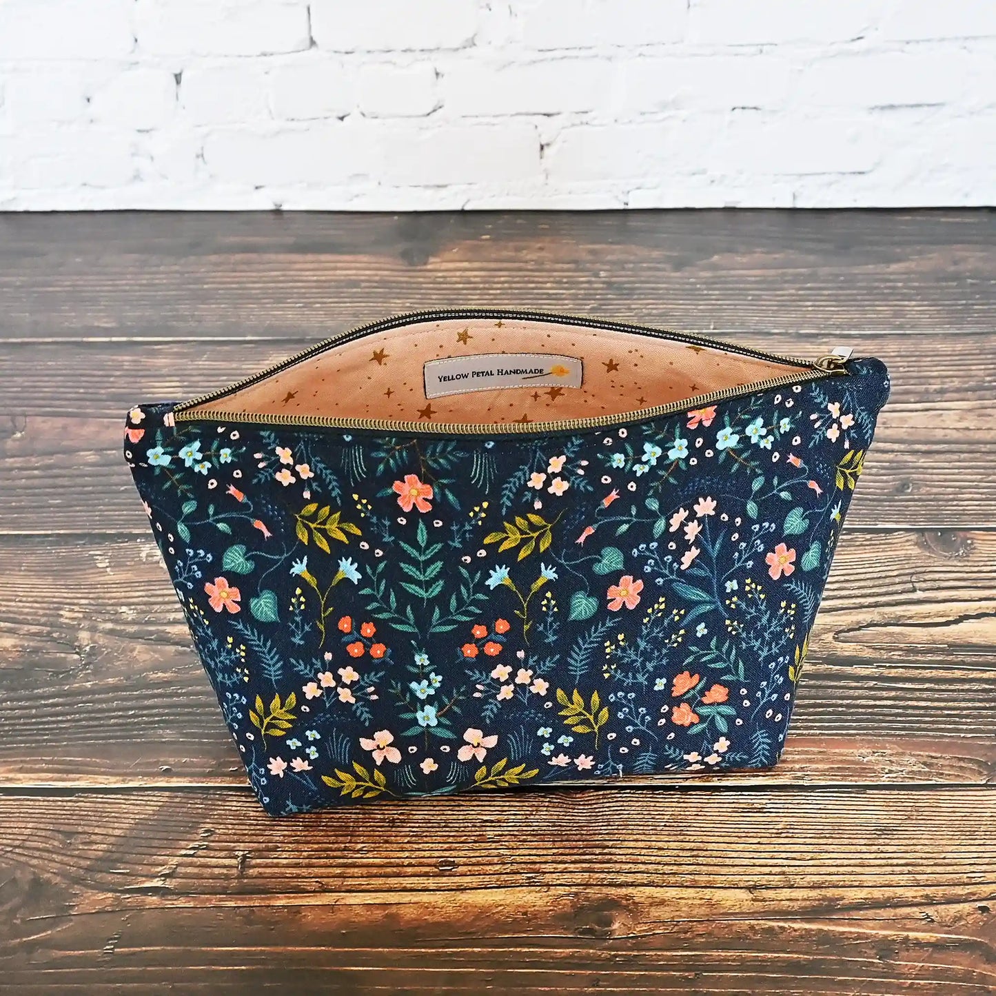 Navy Floral Zippered Pouch