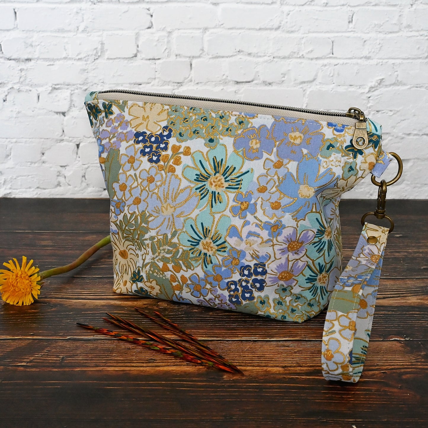 Pretty Canvas Zippered Sock Project Bag in Rifle Paper Co's English Rose