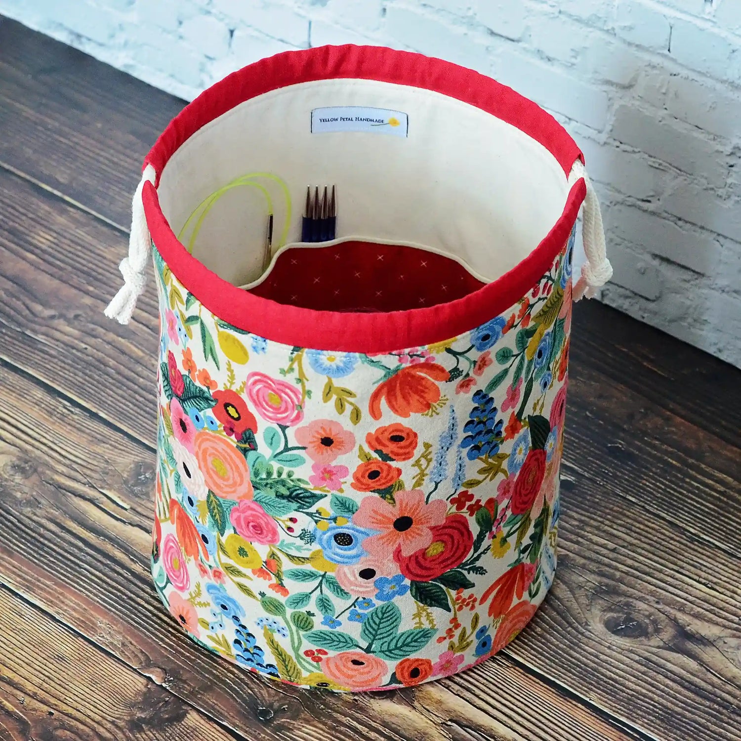 Gorgeous project bag in Garden Party Canvas by Rifle Paper Co.  Made in Canada by Yellow Petal Handmade.
