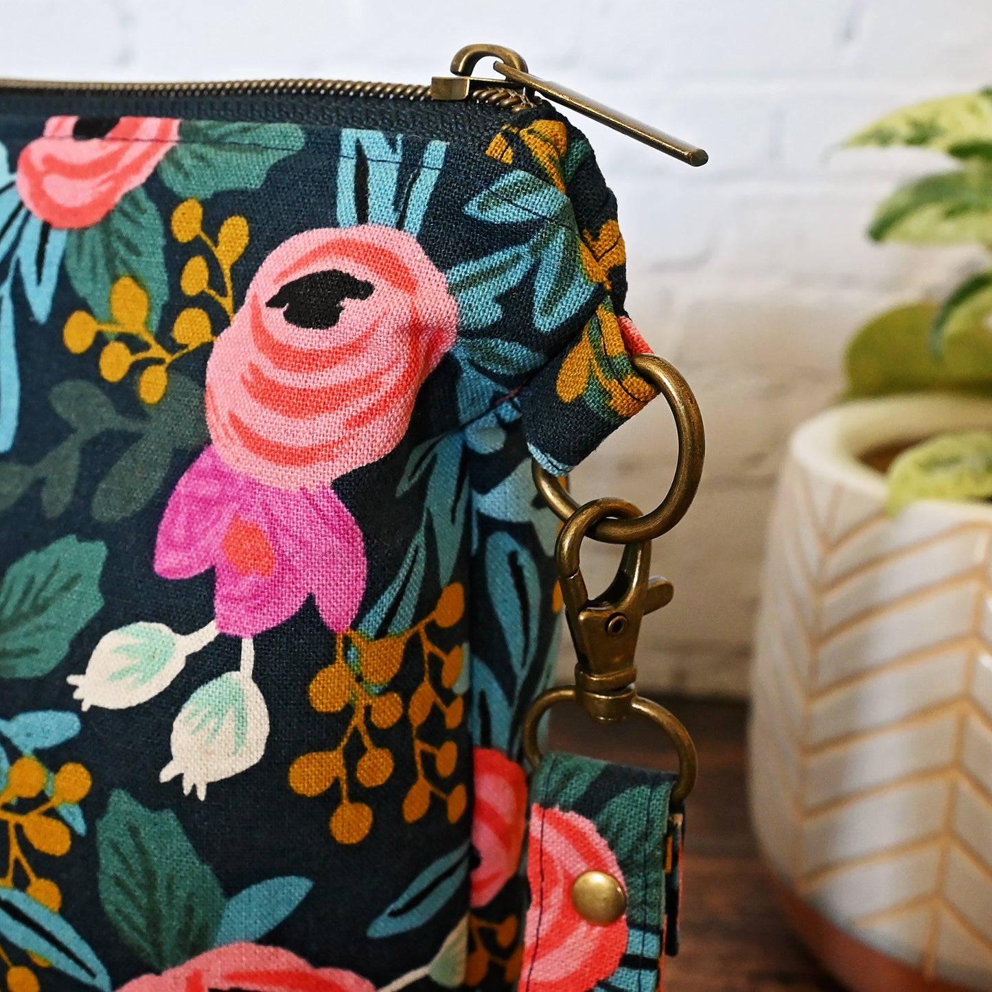 Navy Rosa Canvas Project Bag with Pockets