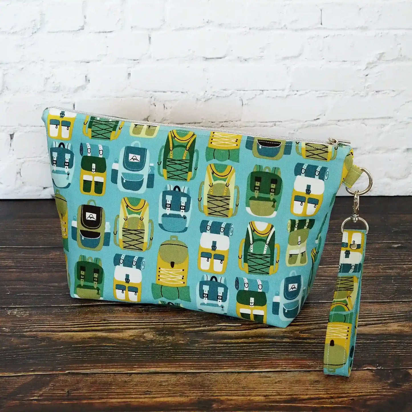 Hiking themed pouch with removable strap. Made in Nova Scotia, Canada by Yellow Petal Handmade.