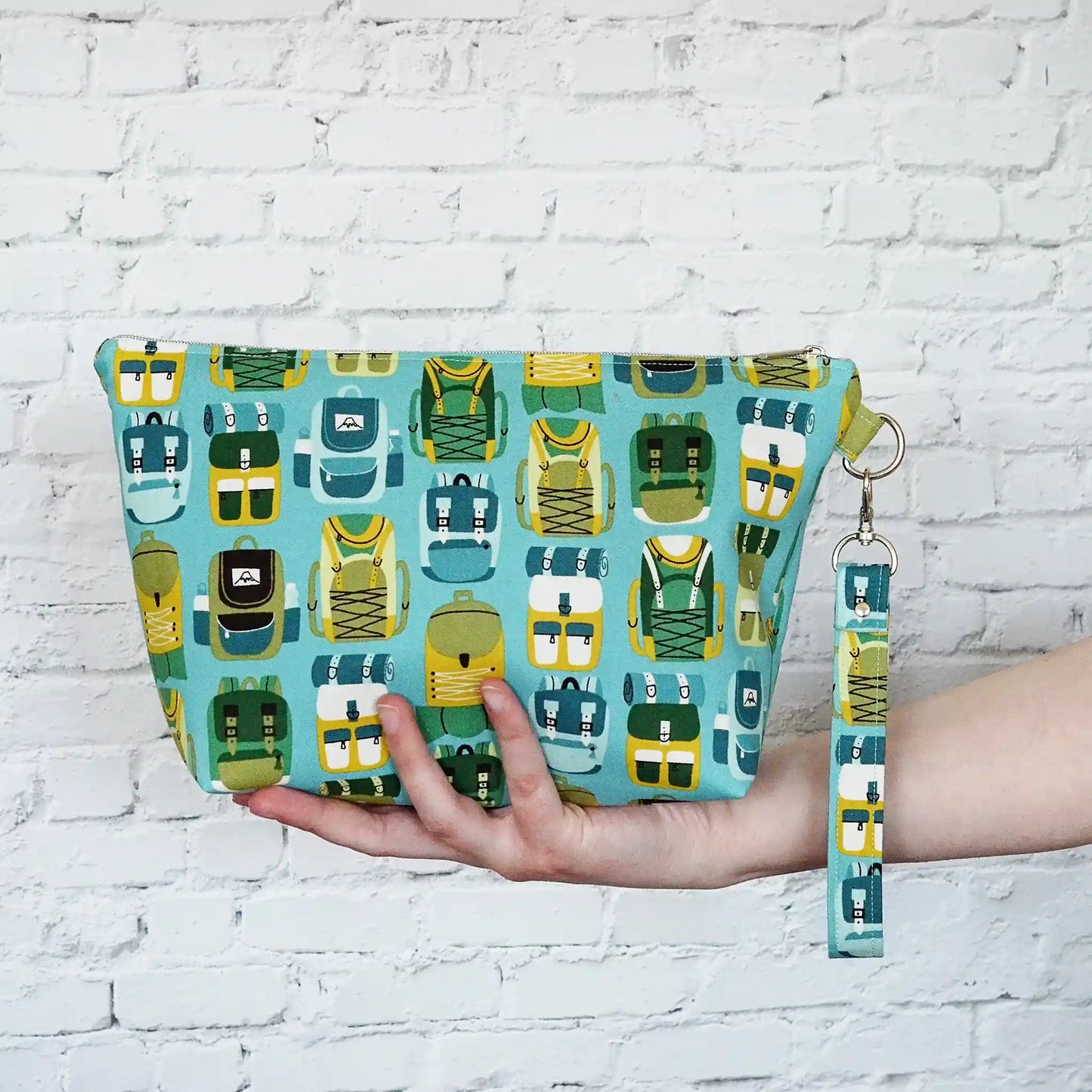 Hiking themed pouch with removable strap. Made in Nova Scotia, Canada by Yellow Petal Handmade.