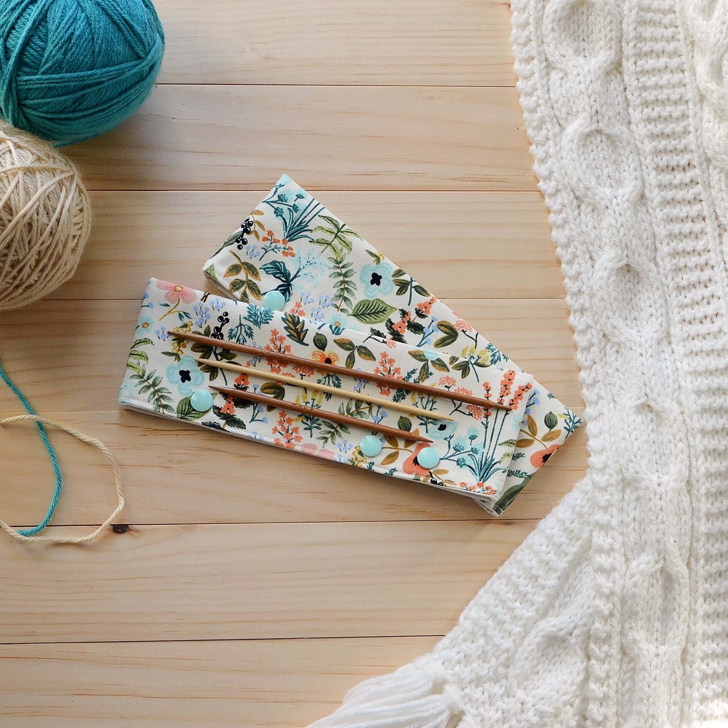 Double Pointed Needle Cozy in Rifle Paper Co Fabric. Made in Nova Scotia, Canada.
