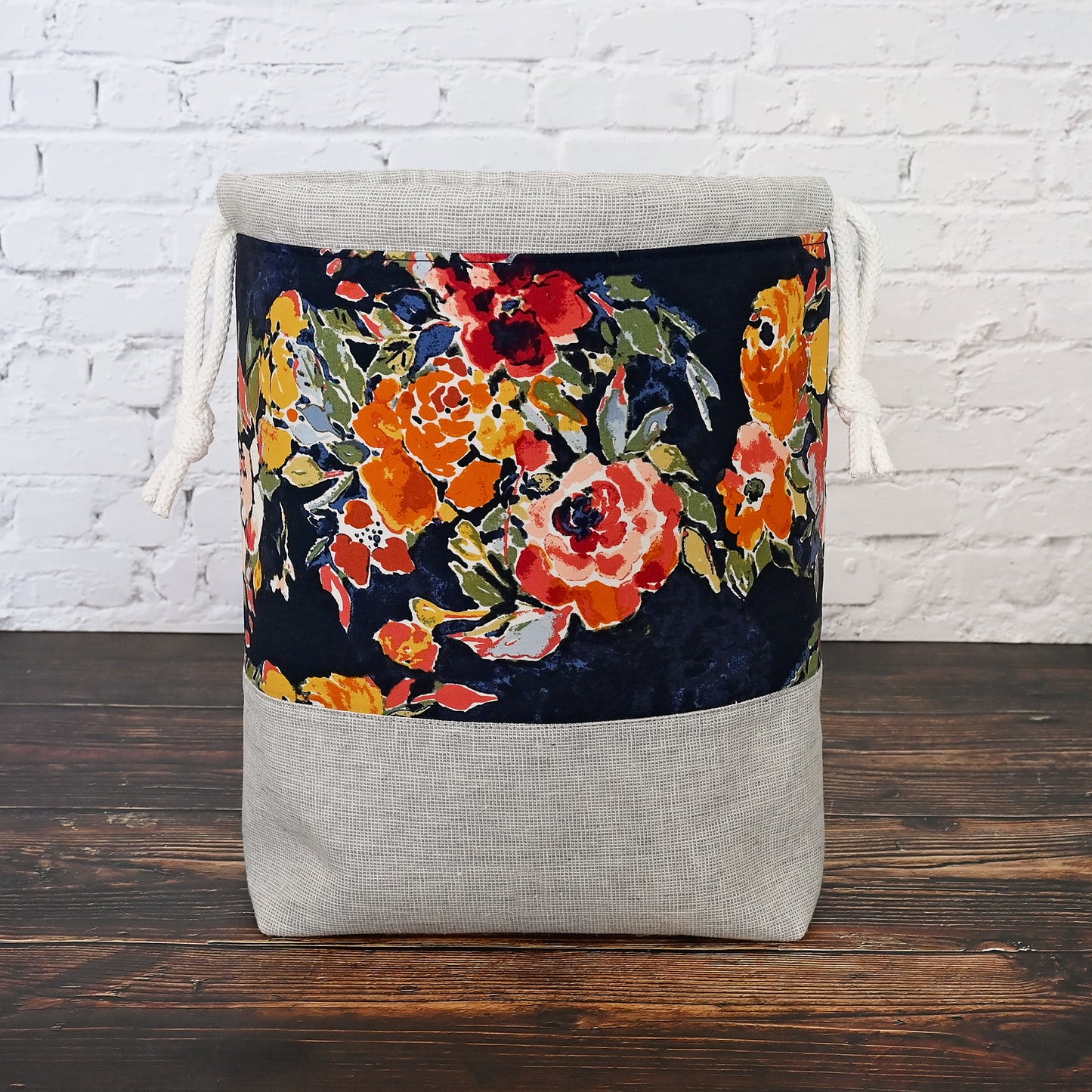 Pretty Floral Cotton and Linen Project Bag