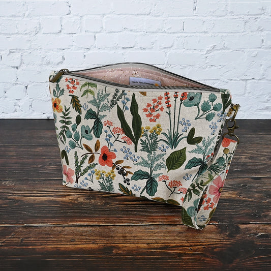 Natural Floral Project Bag with Strap in Rifle Paper Co's Amalfi Canvas