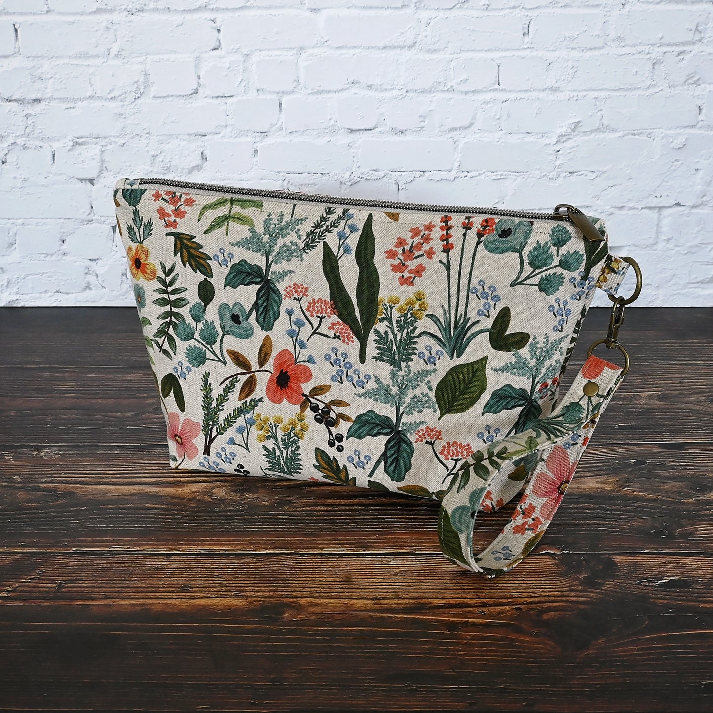 Natural Floral Project Bag with Strap in Rifle Paper Co's Amalfi Canvas