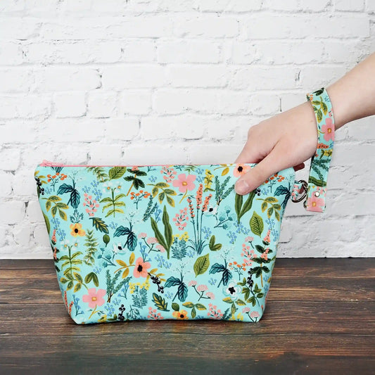 Pretty Aqua Zippered Project Bag in Rifle Paper Co. Fabric.