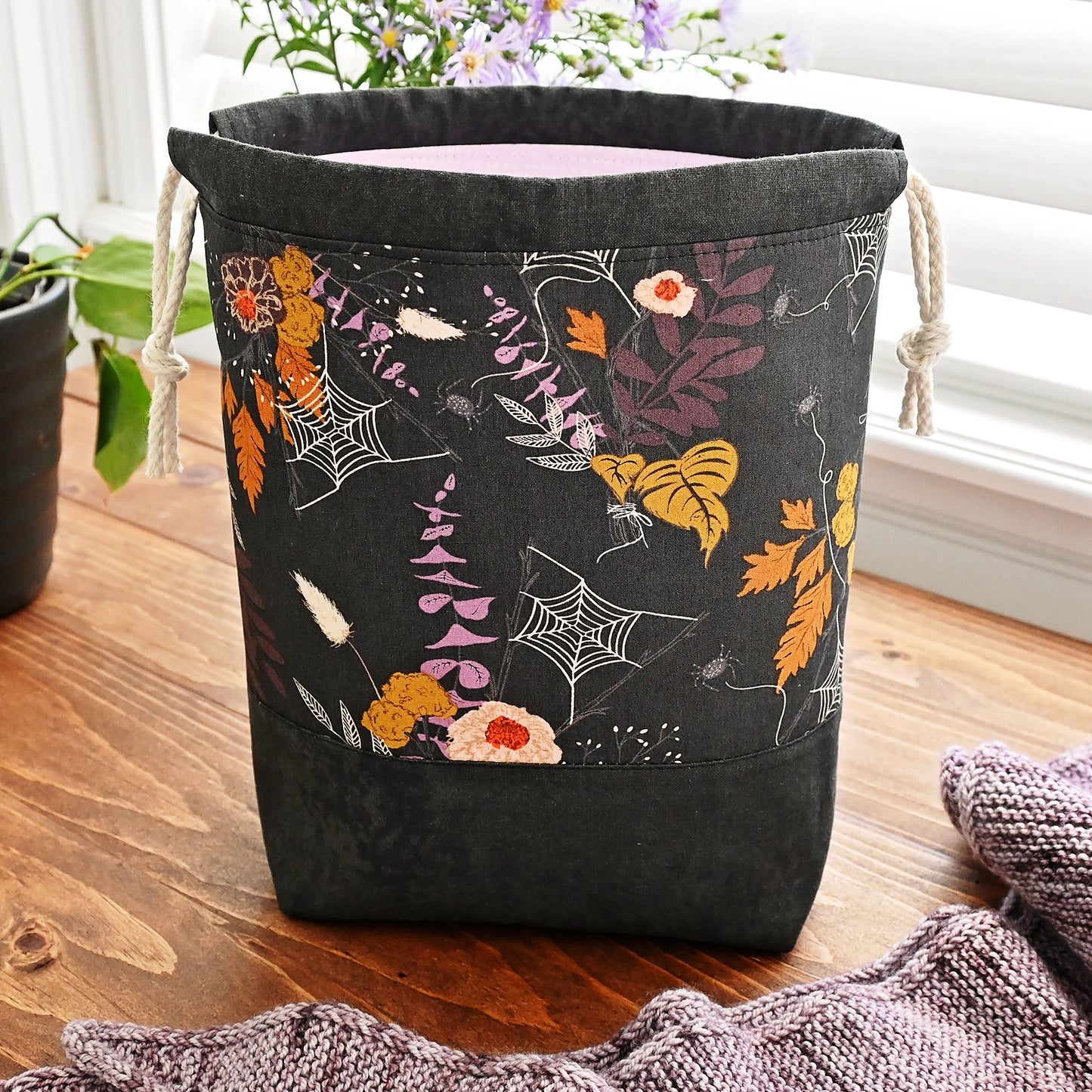Midnight Webs Drawstring Project Bag