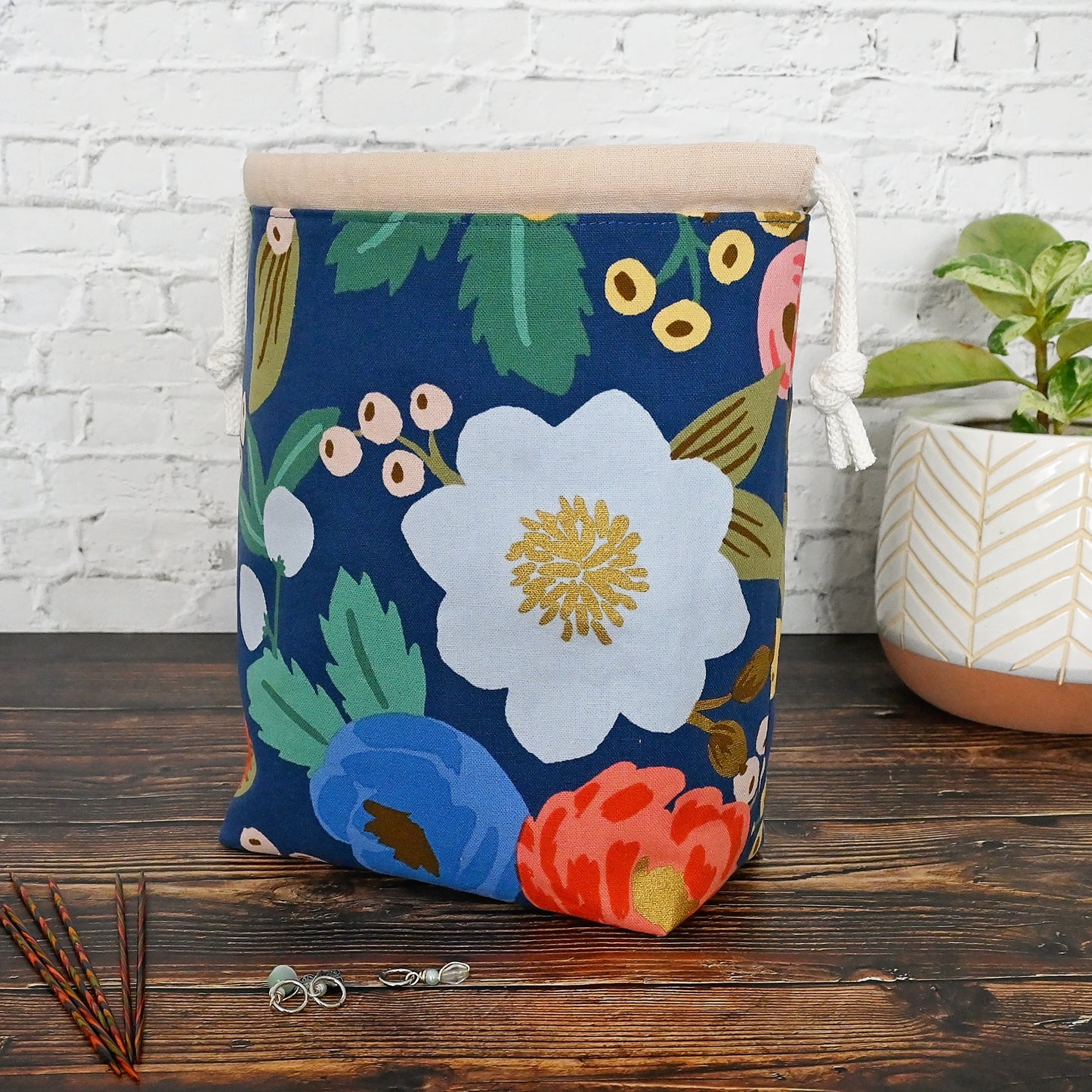 Floral Canvas Drawstring Project Bag