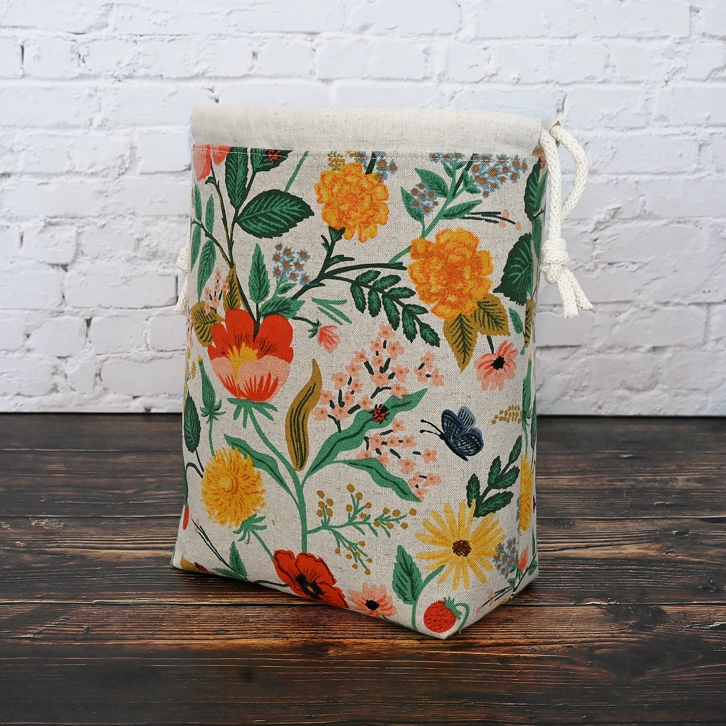 Floral Canvas Drawstring Project Bag