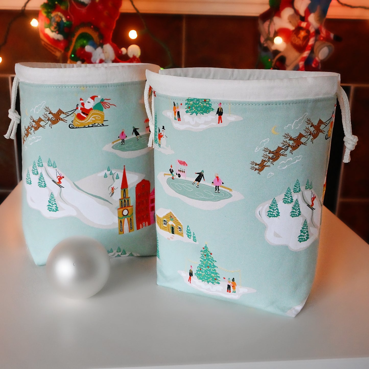 Candy Cane Lane Drawstring Project Bag