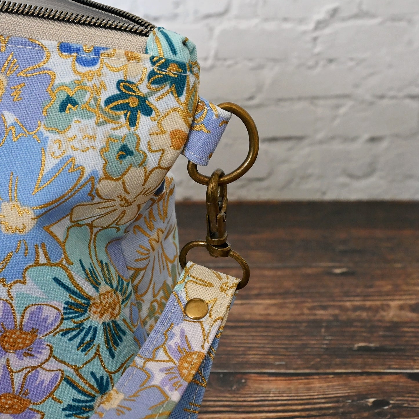 Pretty Canvas Zippered Sock Project Bag in Rifle Paper Co's English Rose
