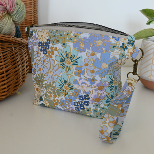Pretty Canvas Zippered Sock Project Bag in Rifle Paper Co's English Rose