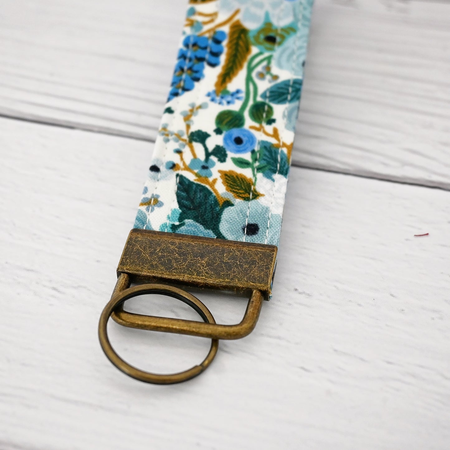 Blue Floral Keychain Wristlet