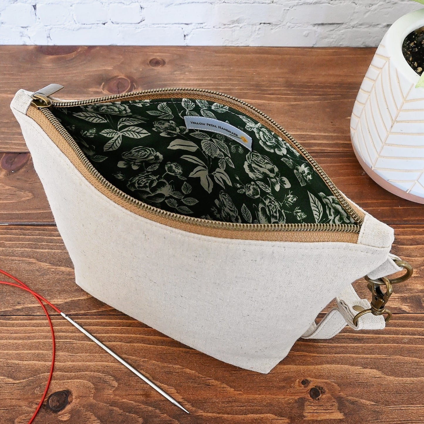 Green Bloom Sock Pouch in Natural Canvas