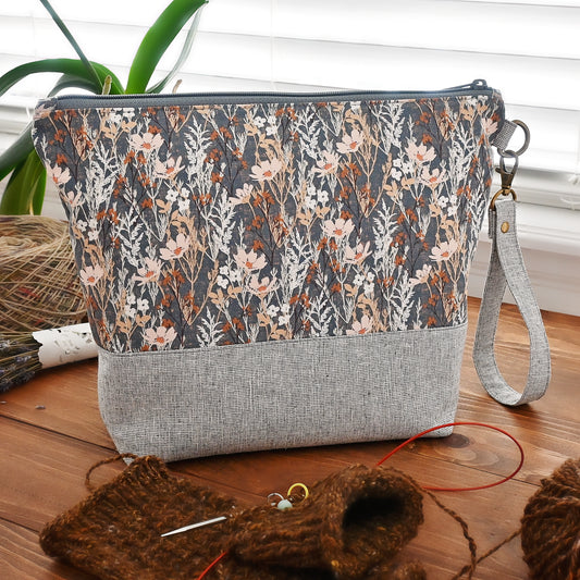 Weekend Wildflowers Zippered Project Bag in Grey