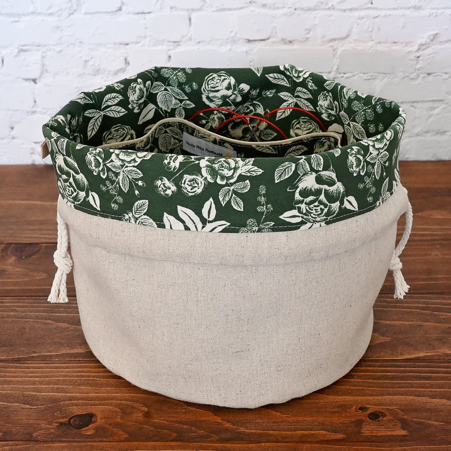 Moss Floral Bucket Bag in Natural Canvas