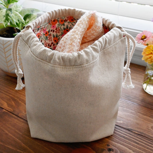 Blush and Beige Blossom Drawstring Bag