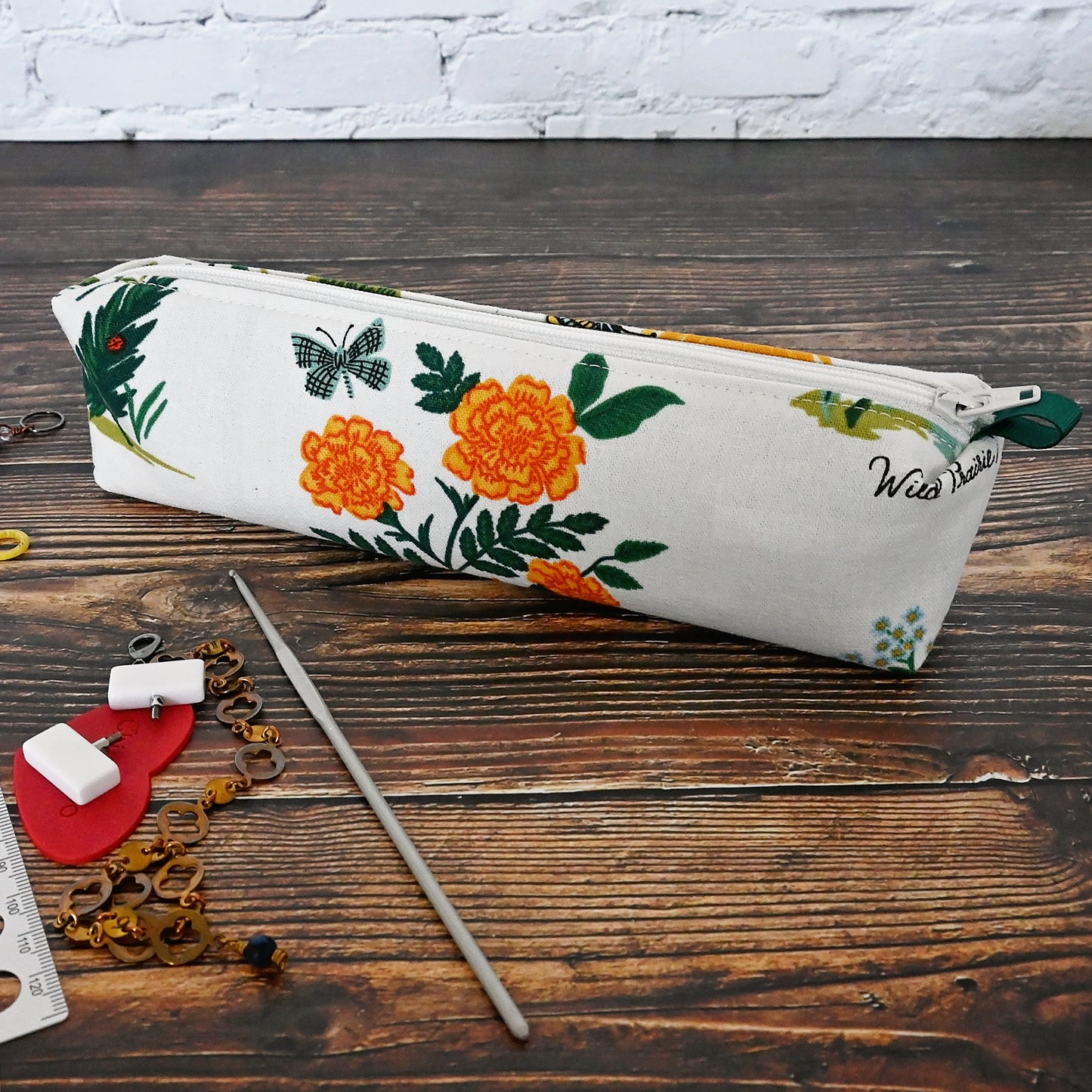 White Floral Accessory Pouches
