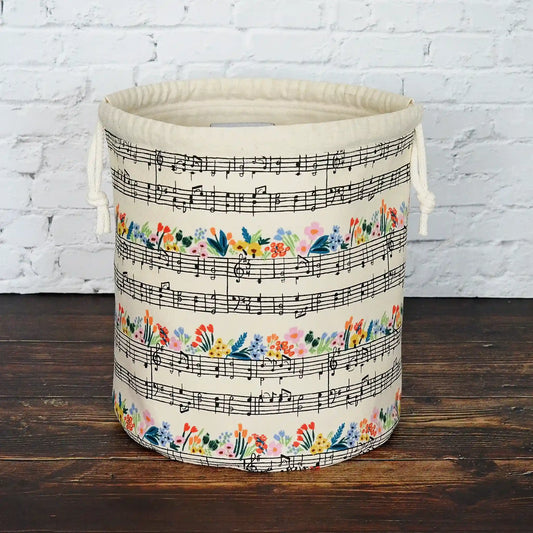 Music themed knitting project bag with drawstring.  Made in Canada by Yellow Petal Handmade.