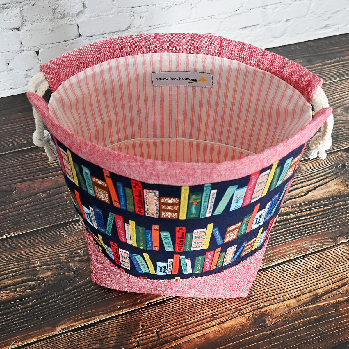Drawstring Sample Book Navy and Red Book Club Drawstring Project Bag – Yellow Petal Handmade