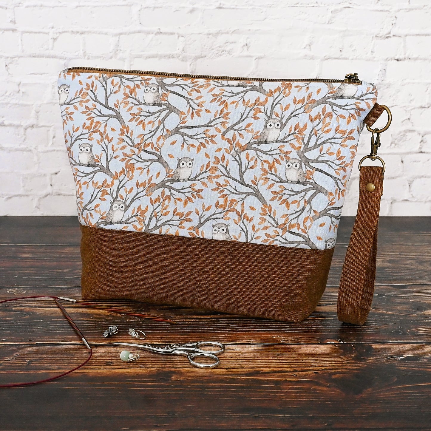 Zippered Project Bag with Adorable Owls