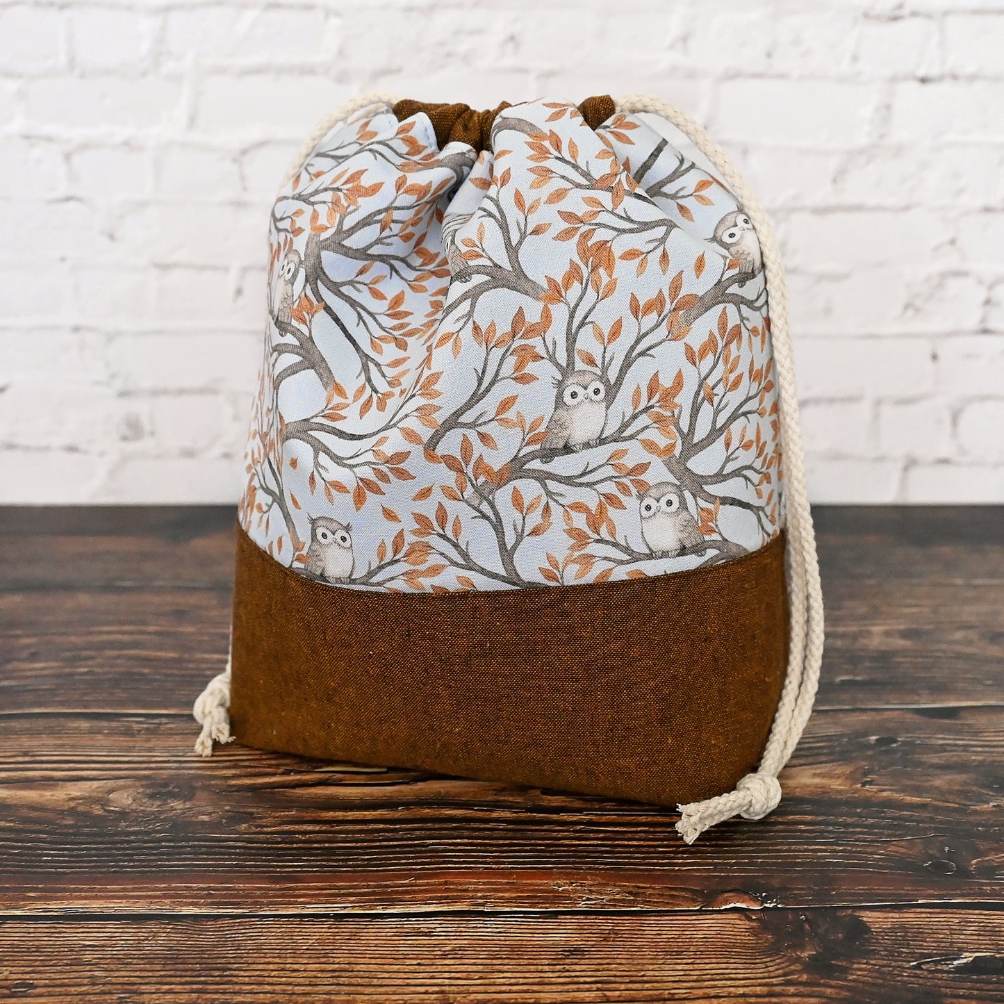 Small Drawstring Project Bag with Adorable Owls