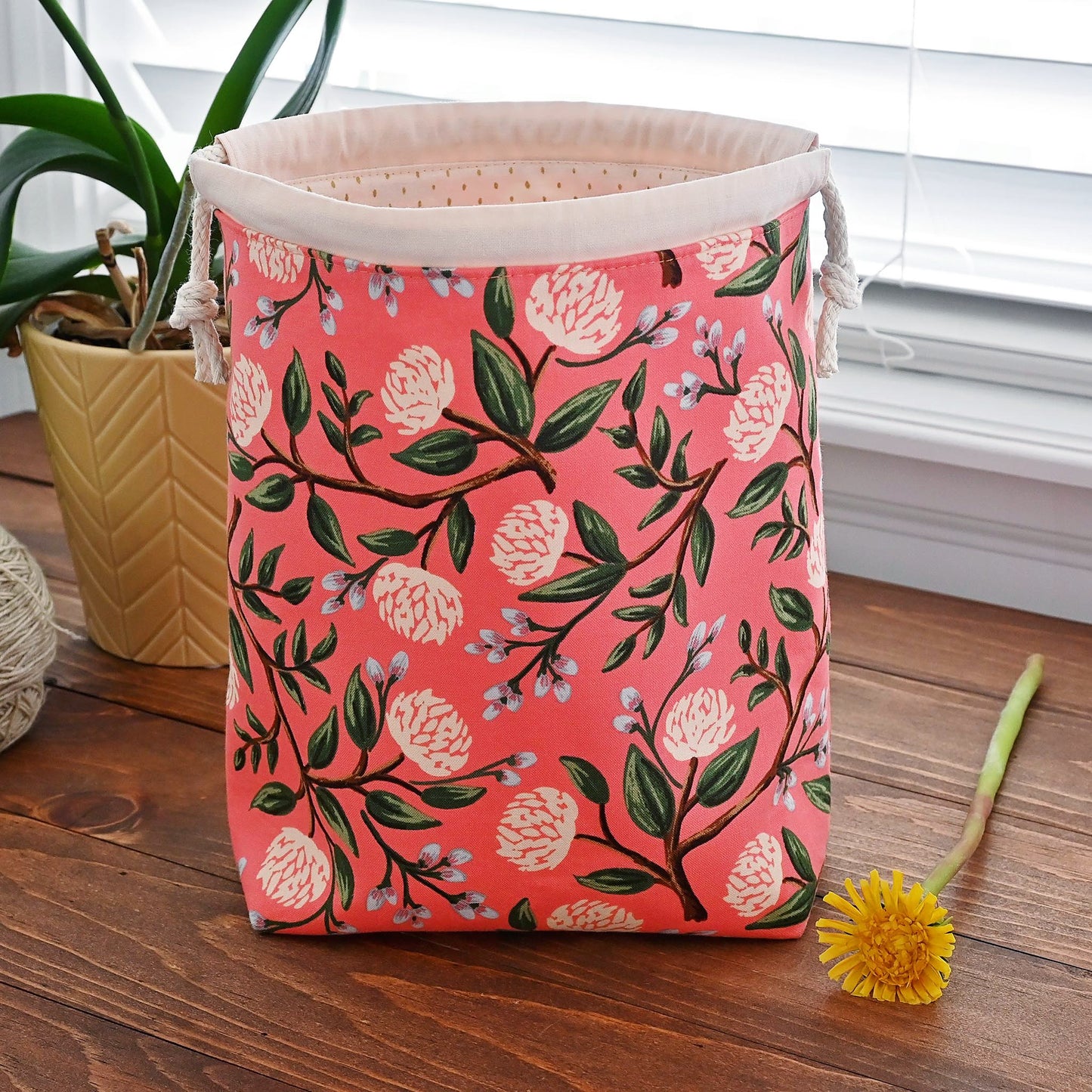 Pink Peonies Drawstring Bag