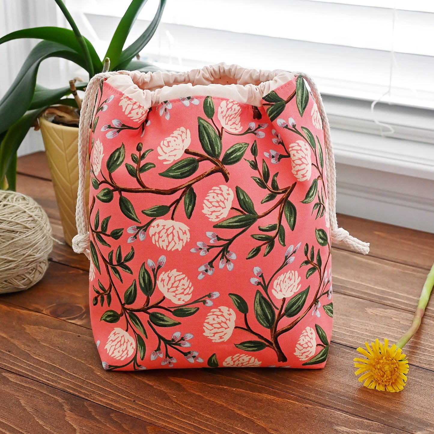 Pink Peonies Drawstring Bag