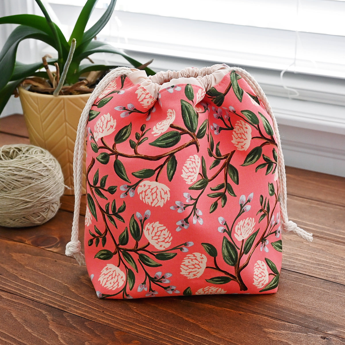 Pink Peonies Drawstring Bag