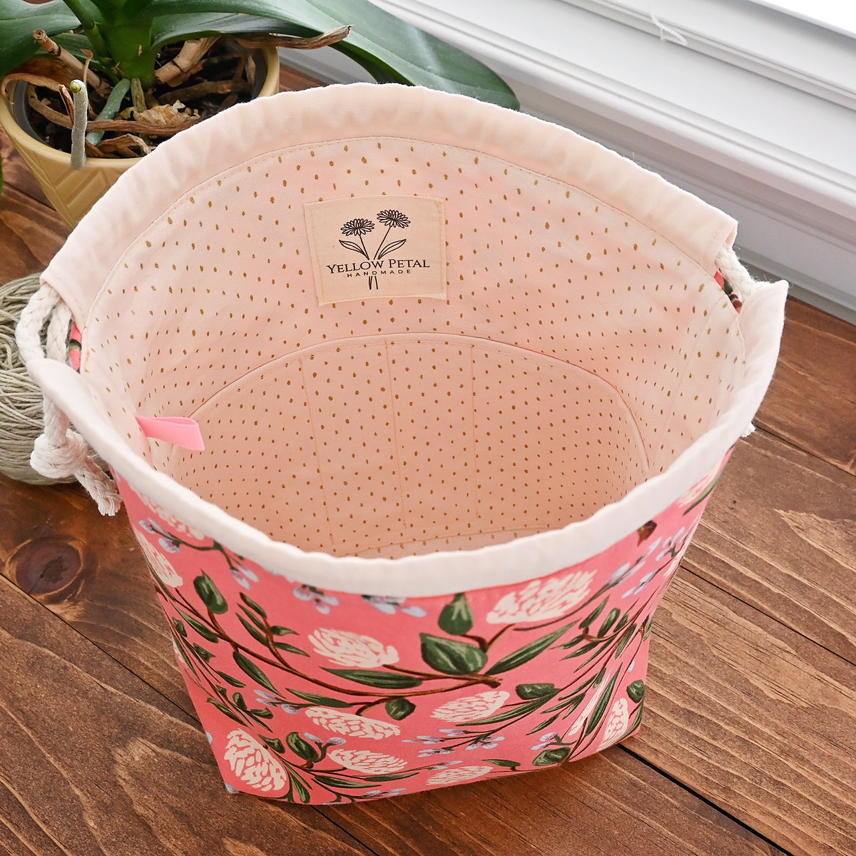 Pink Peonies Drawstring Bag