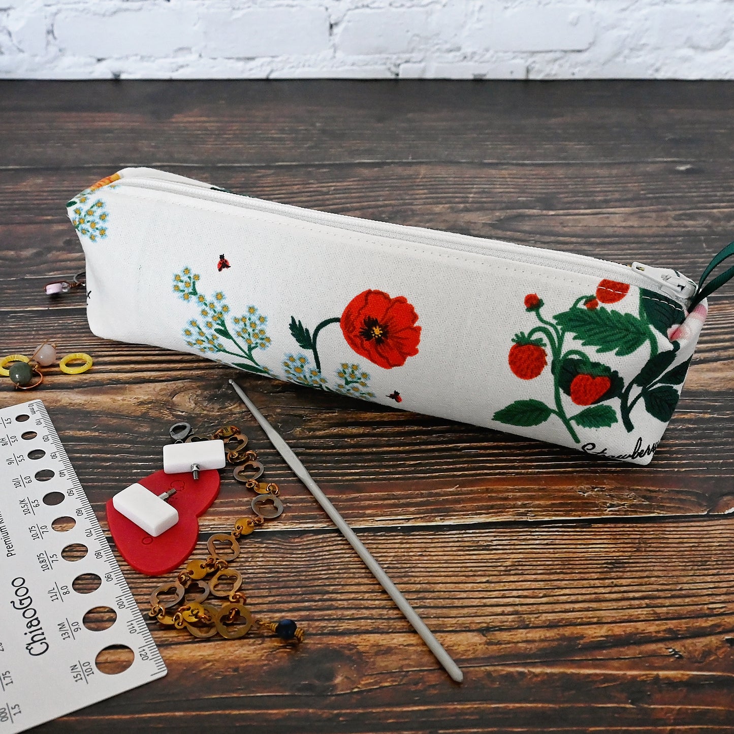 White Floral Accessory Pouches