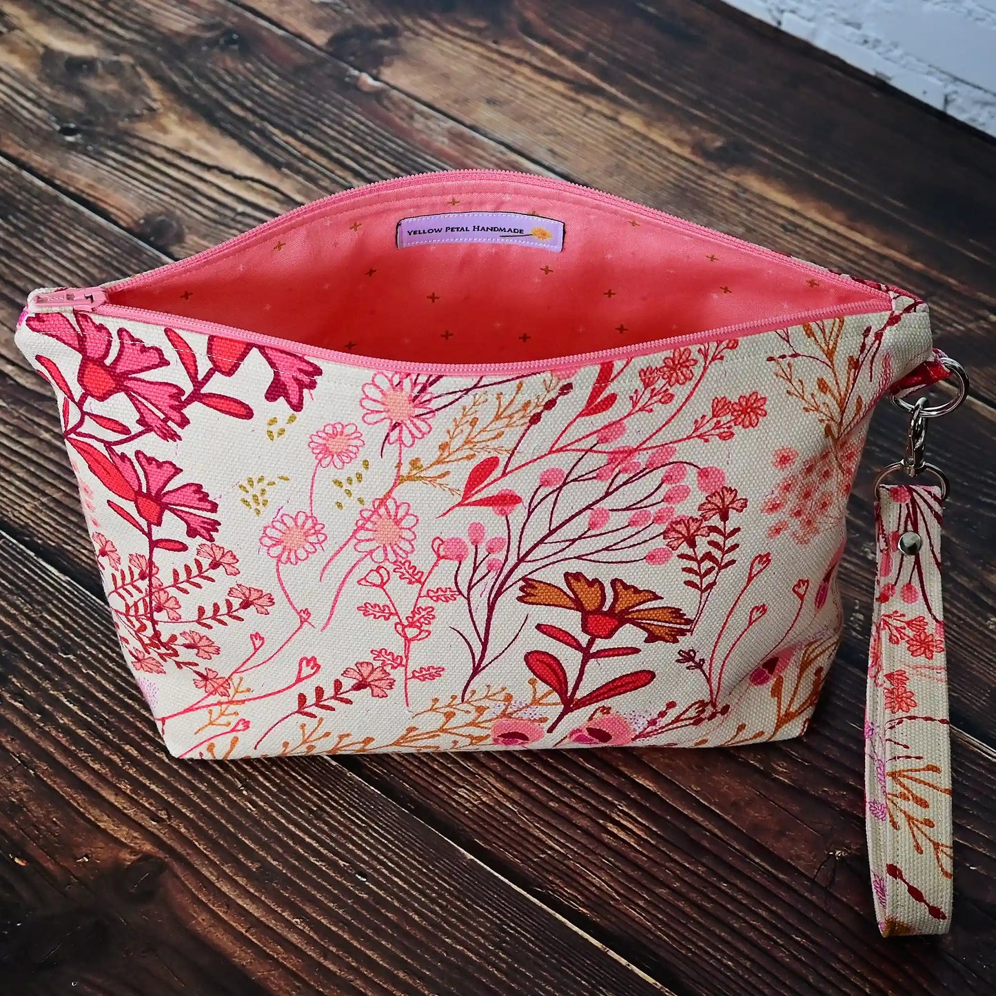 Small Zippered Project Bag in Pretty Floral Canvas