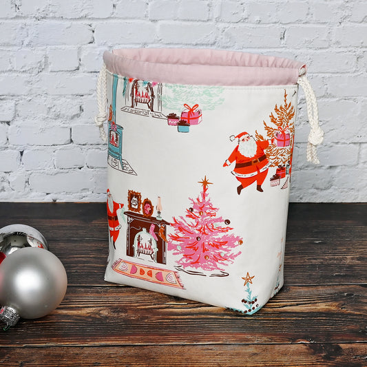 Christmas in the Cabin Drawstring Project Bag