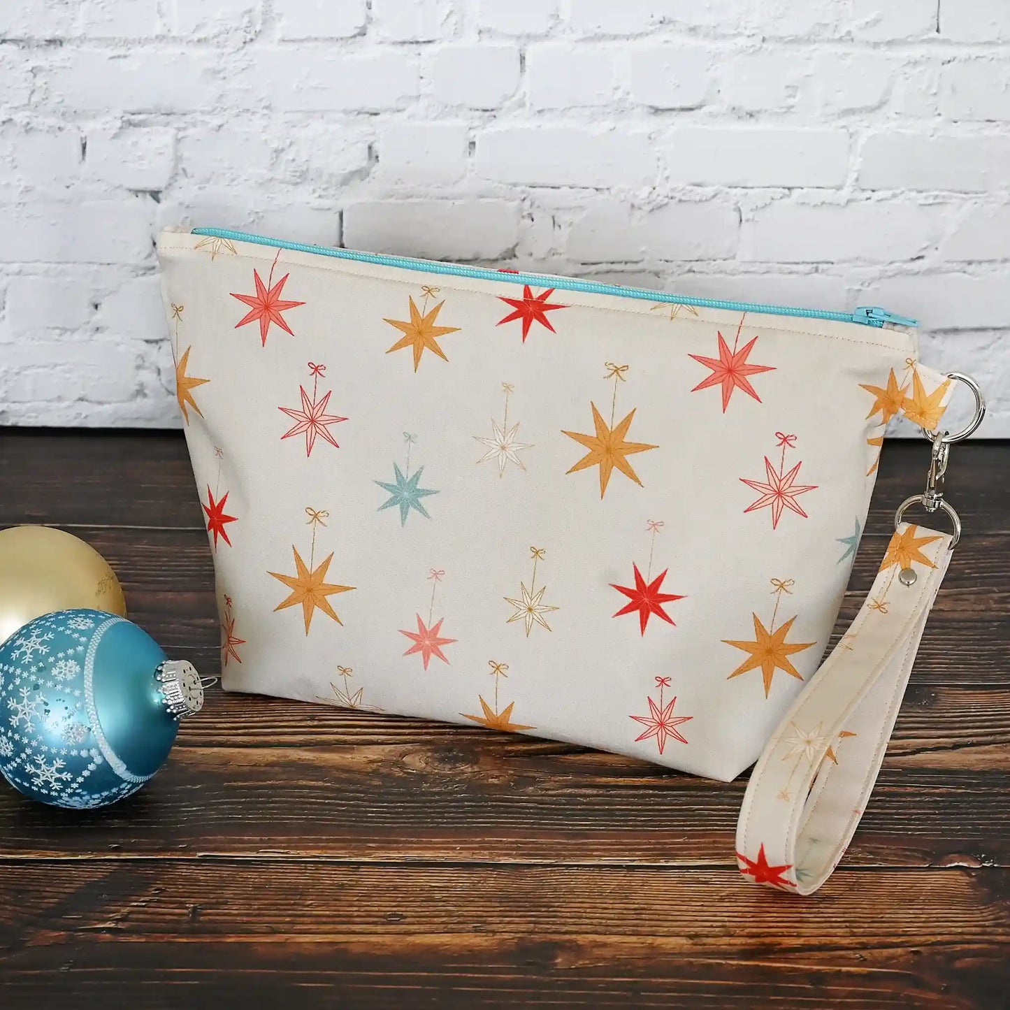 Holiday Stars Zippered Pouch with Removable Wrist Strap