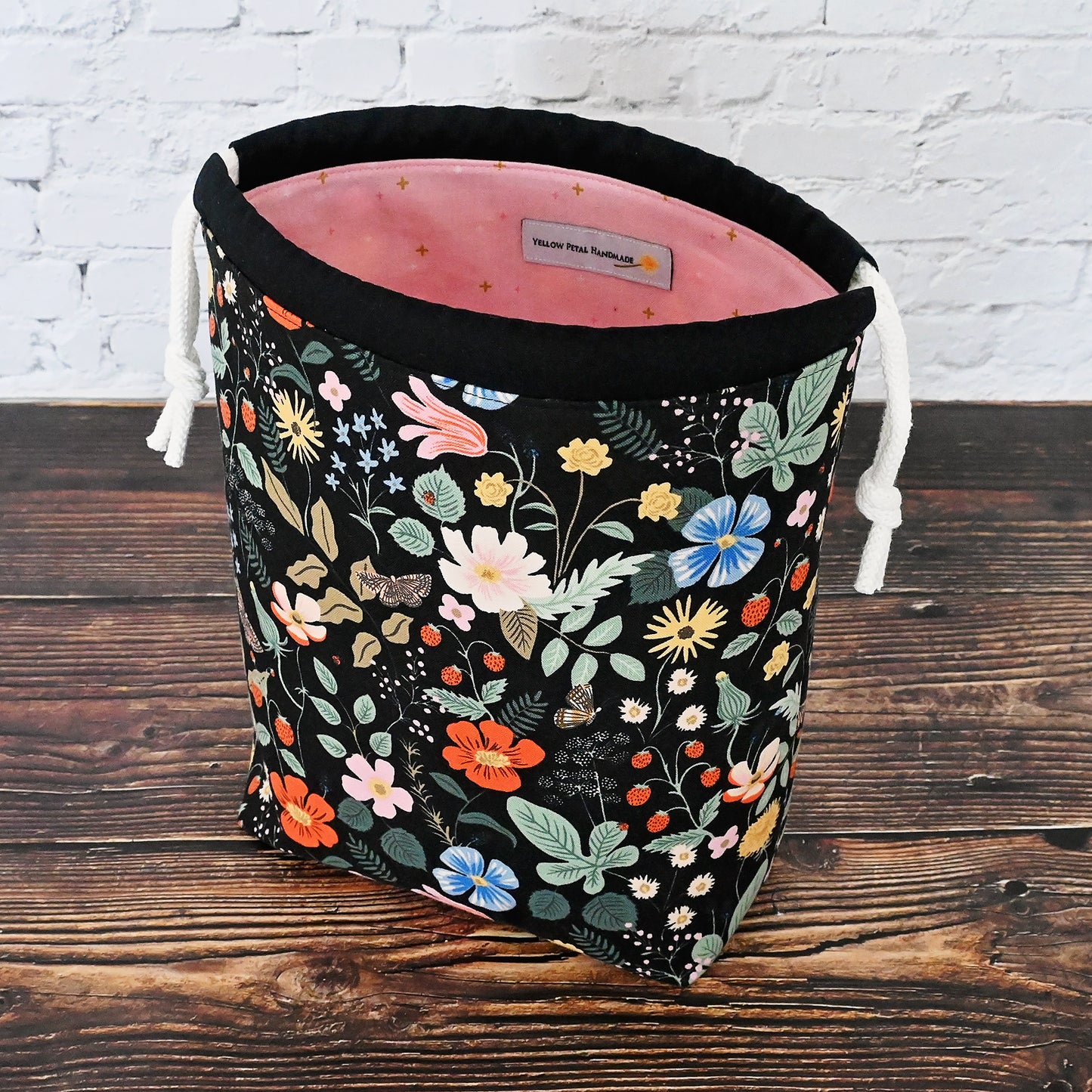 Drawstring Project Bag in Black Floral from Rifle Paper Co.