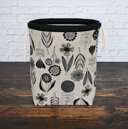 Floral Canvas Drawstring Project Bag