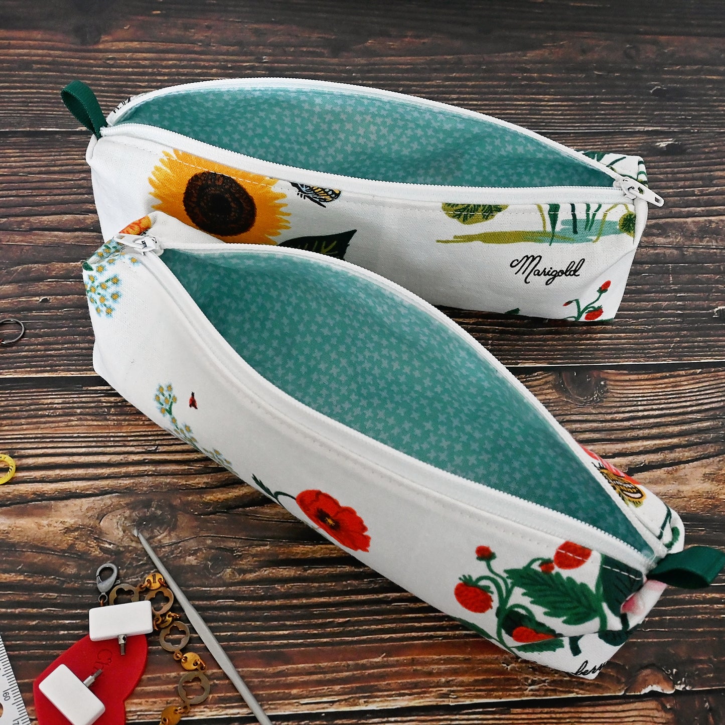 White Floral Accessory Pouches