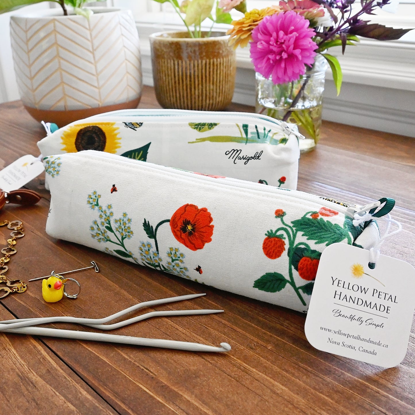 White Floral Accessory Pouches