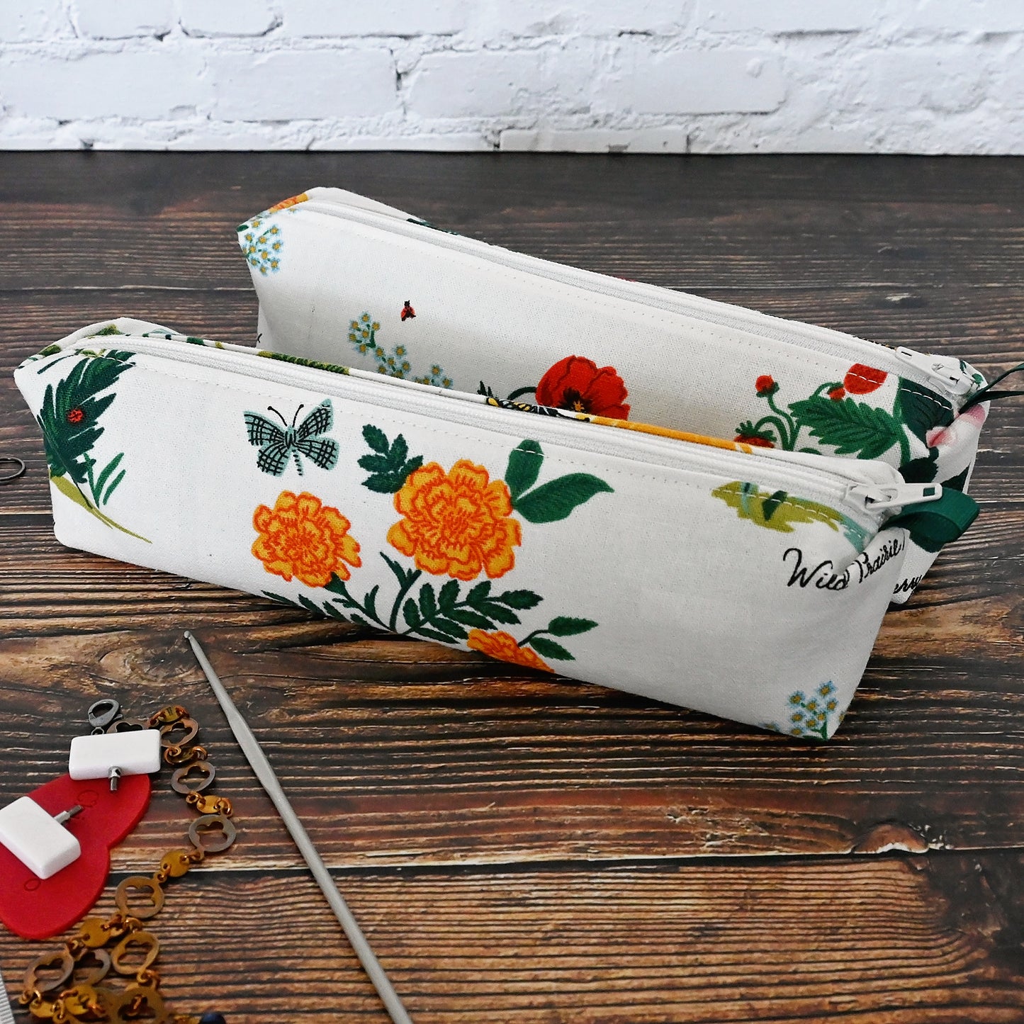 White Floral Accessory Pouches