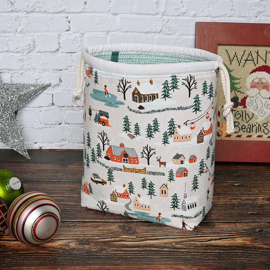 Holiday VIllage Drawstring Project Bag