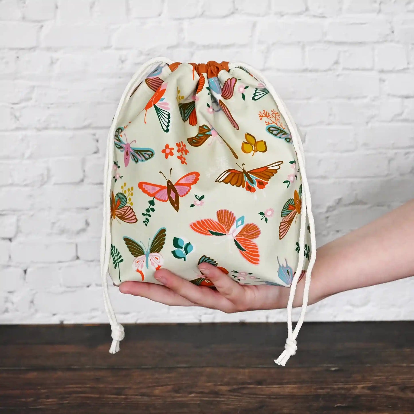 Beautiful Butterfly Drawstring Project Bag with Pockets